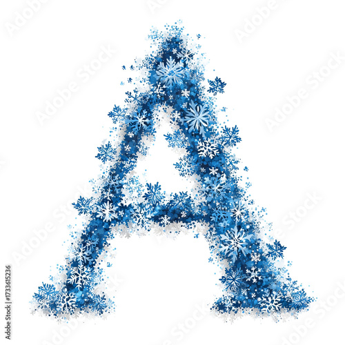Blue snowflake christmas letter a vector isolated decorative alphabet initial winter typography festive monogram clipart graphic for cards invitations logos stickers and holiday design on white