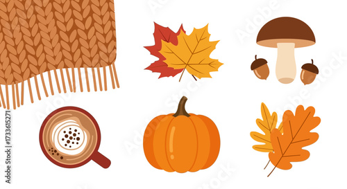 set of cozy autumn elements