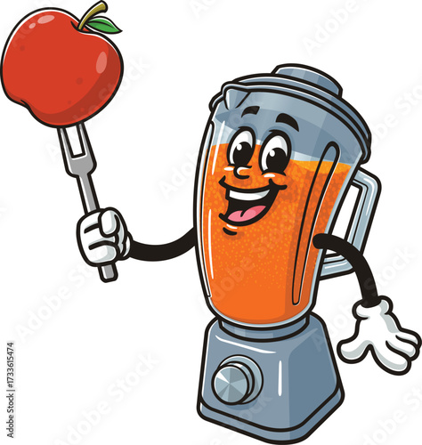 Blender mascot cartoon holding an apple