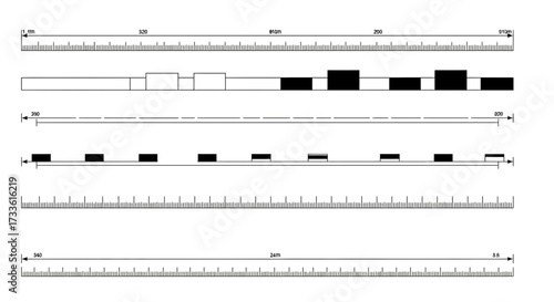 Technical drawing showing measurements, scales, and relative proportions for design