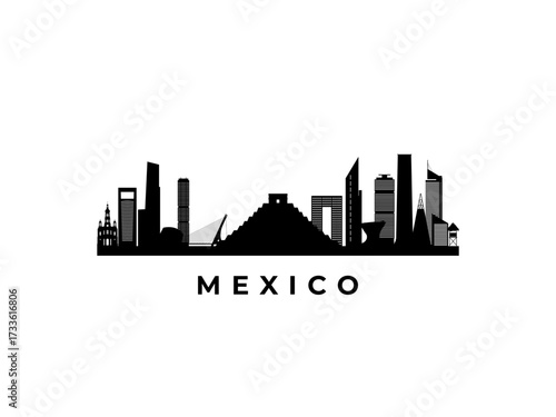 Vector Mexico skyline. Travel Mexico famous landmarks. Business and tourism concept for presentation, banner, web site.
