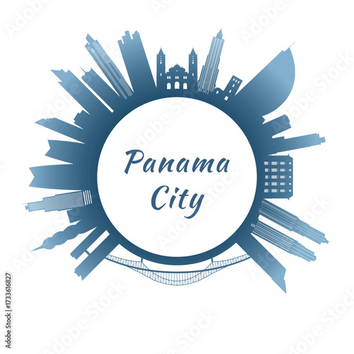 Panama City skyline with colorful buildings. Circular style. Stock vector illustration