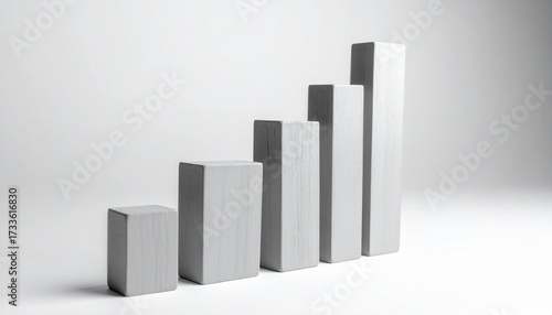 Free Download Five light gray rectangular blocks arranged in increasing height from left to right on white background, resembling a 3D bar graph symbolizing growth. - GFXLoad