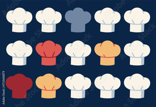 Chef hats in various colors on a dark background