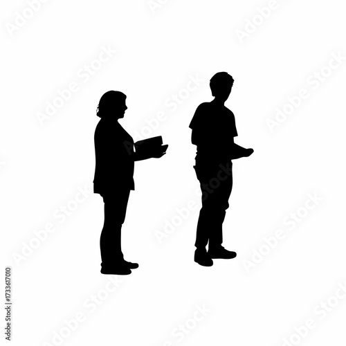 Silhouette of campaign workers organizing book donation drives isolated on white background