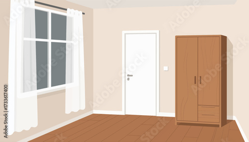 Cozy minimalist bedroom with wooden furniture and soft natural light