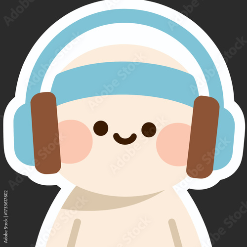 Cute astronaut character with headphones on against black background