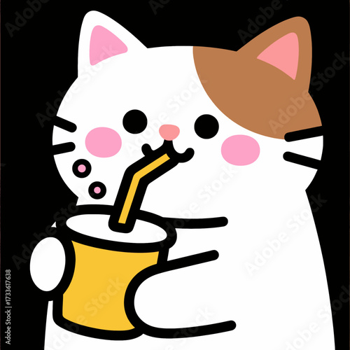 Cute cat enjoying a drink with straw in a cozy setting