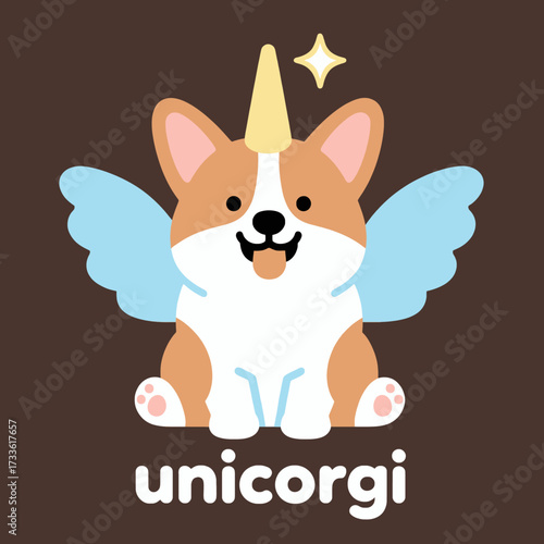 Cute corgi unicorn with angel wings and stars