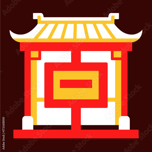 Elegant Chinese temple silhouette against deep red backdrop