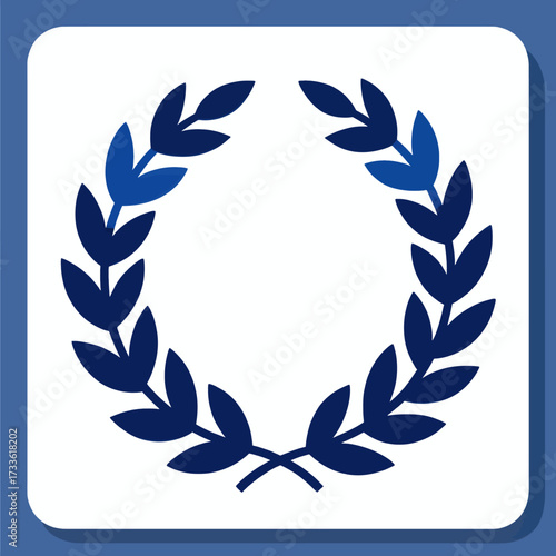 Elegant laurel wreath symbol on crisp white background with bold blue accents