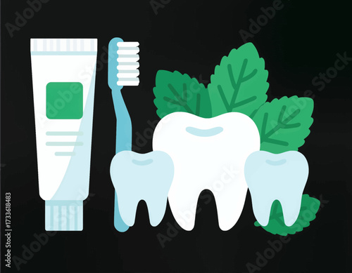 Fresh dental care essentials with minty freshness on a black background