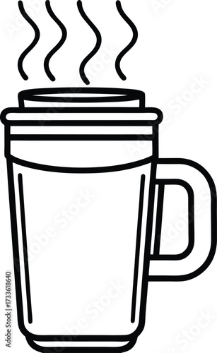 travel mug with steam rising illustration on transparent background