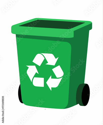 Green recycling bin with white arrows symbolizing sustainability and environmental care
