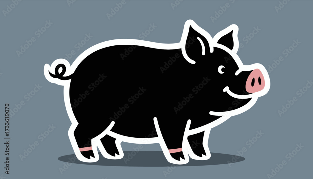 Obraz premium Happy cartoon pig illustration on gray background