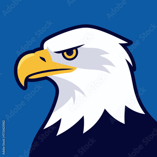 Majestic eagle head illustration against bold blue background