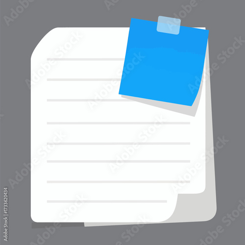 Minimalist note with blue sticky tab on gray background