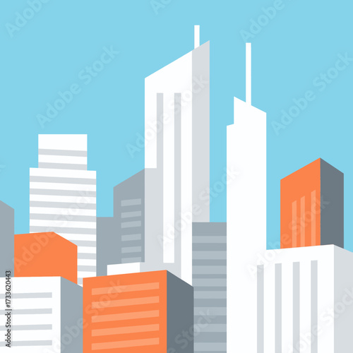 Minimalist urban skyline under clear blue sky