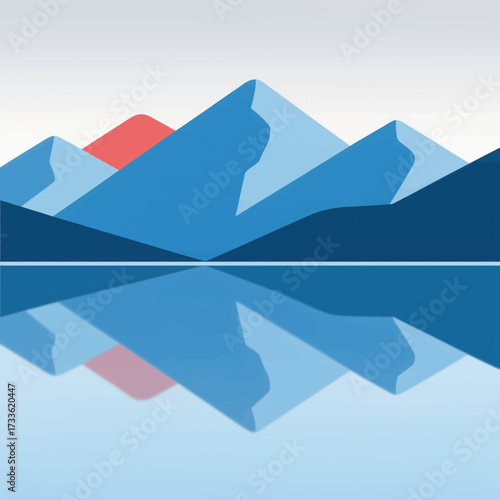 Minimalist mountain reflection in serene blue tones