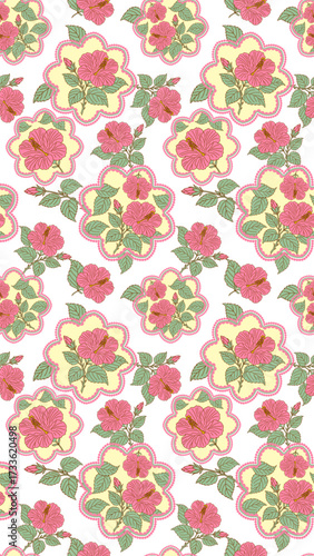 Wallpaper Mural Floral pattern featuring vibrant pink flowers with green leaves transparency background, creating striking and elegant design. This pattern is perfect for textiles, wallpapers, and various Torontodigital.ca