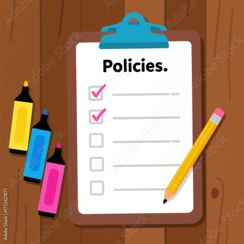 Organized checklist on wooden desk with markers and pencil, ready for action