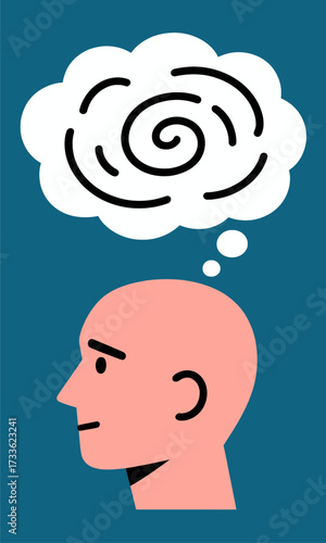 Thoughtful spiral mind in serene blue sky with calm river reflection