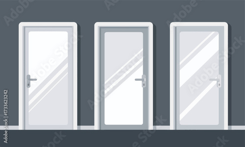 Three doors leading to endless possibilities under a serene night sky
