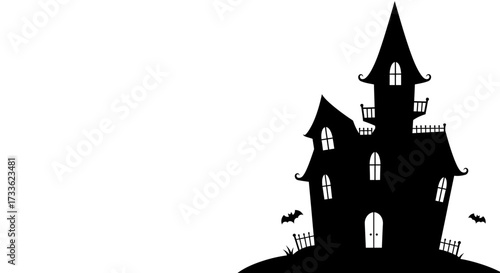 Spooky silhouette of a haunted house on a hill, perfect for Halloween decorations and spooky themes