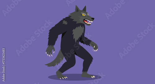 Creepy Werewolf Illustration on a Purple Background