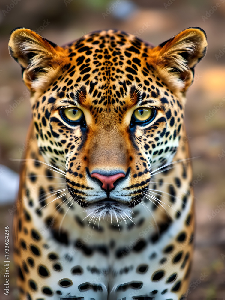 custom made wallpaper toronto digitalA majestic leopard gazes directly with piercing yellow eyes, its tawny fur a blurred backdrop in this intimate outdoor portrait