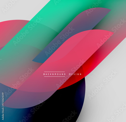 Abstract layers overlap, creating vibrant color gradients. Modern design features smooth transitions, dynamic shapes, minimal text.