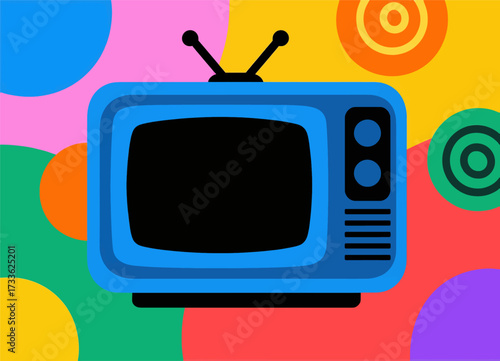 Vibrant retro TV on colorful abstract background