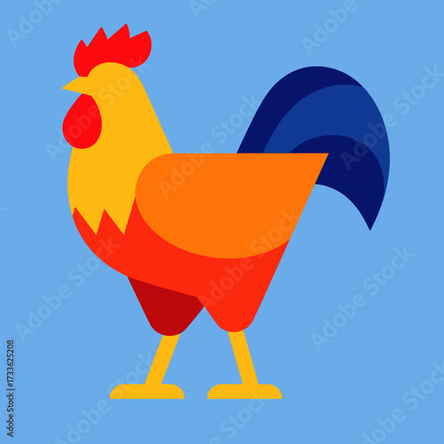 Vibrant rooster silhouette against clear blue sky