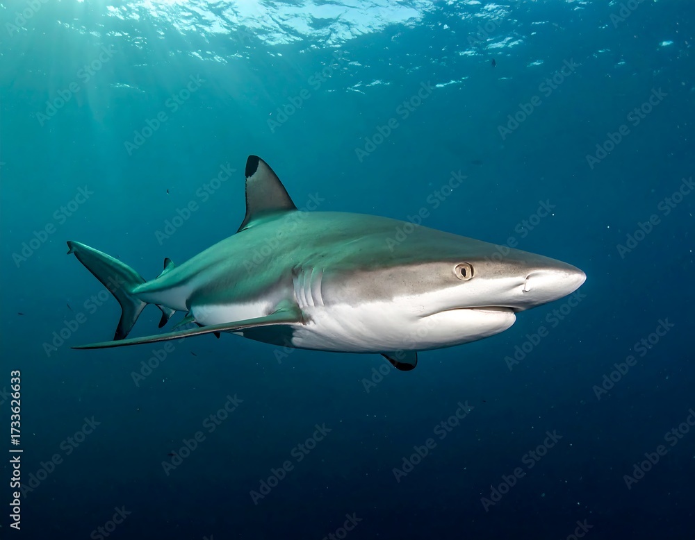 Obraz premium Shark in deep blue ocean