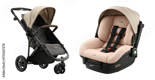 Stylish and Functional Baby Stroller and Car Seat Combo on Isolated Transparent Background