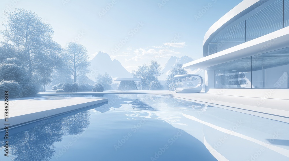 Obraz premium Futuristic Mountainside Residence: Serenity and Modern Design