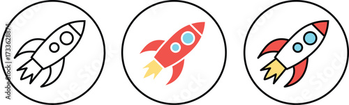 Diverse vector rocket symbol symbolizing rapid business growth, innovative startup acceleration, project launch success, and technological advancement concepts.
