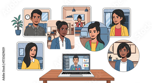Diverse Team Members Collaborating Virtually An Online Video Conference Call Connecting Remote Workforces for Digital Communication and Business Productivity