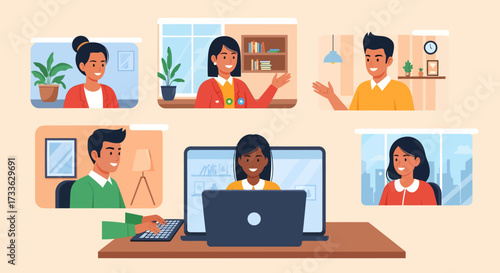 Diverse Team Meeting Online Collaboration and Connection in a Virtual Workspace