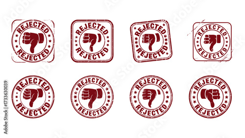 Set of Red Grunge Rejected Stamps with Thumbs Down Icon