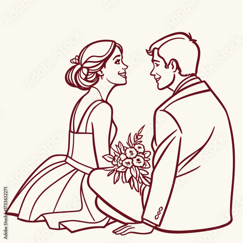 vector illustration of a wedding couple