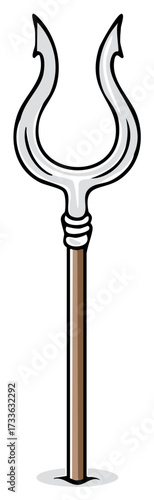 Mythological bident a two pronged spear weapon from the underworld cartoon vector illustration