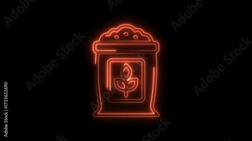 Neon style bag of fertilizer illustration on black background growing business concept