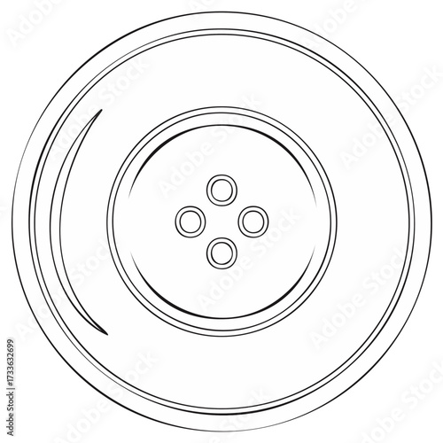 Minimalist outline drawing of a classic round clothing button for sewing and crafts projects