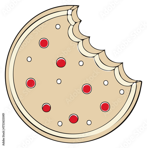 Delicious cookie with a bite taken out revealing layers and red candy decorations