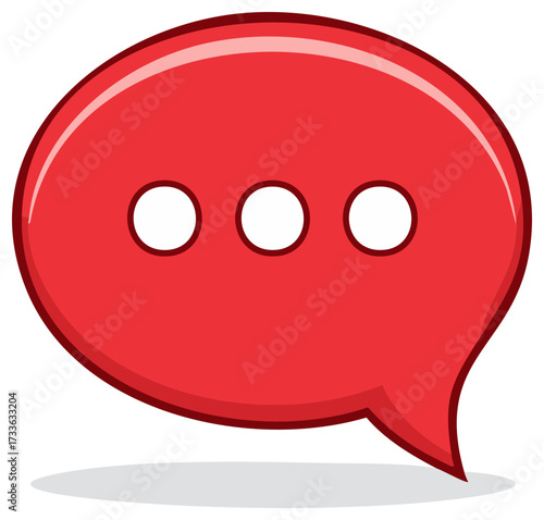 Red cartoon speech bubble with ellipsis dots, comic thought balloon icon illustration, message cloud with pending text, chat box symbol
