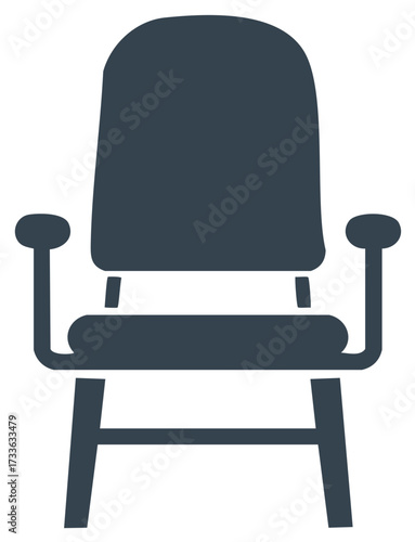 Minimalist dark blue chair icon with armrests representing modern furniture and seating solutions