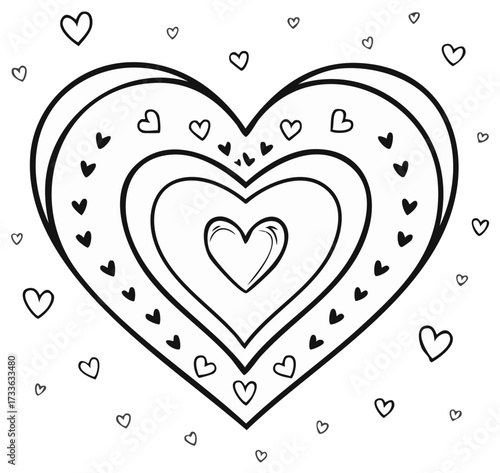 Hand drawn concentric hearts coloring page illustration for Valentine's Day