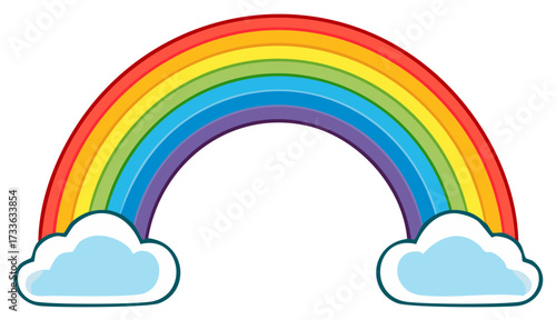 Colorful Rainbow Arch with Fluffy Cloud Accents, Symbol of Hope and Promise
