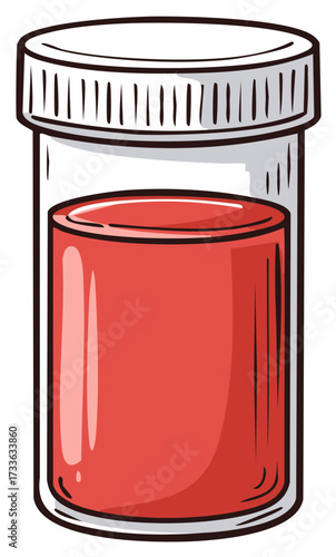 Glass jar filled with red liquid and a white screw top lid